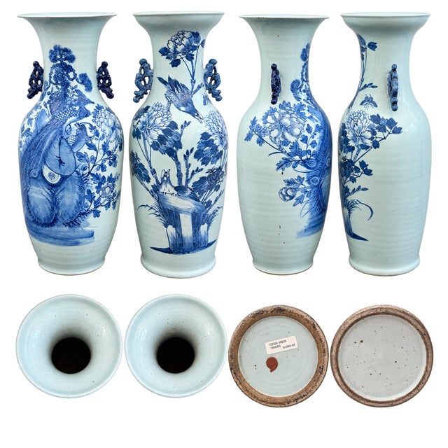 Late 19th Century Chinese Celadon-Ground Blue & White Porcelain Vases – Pair For Sale - Image 9 of 9