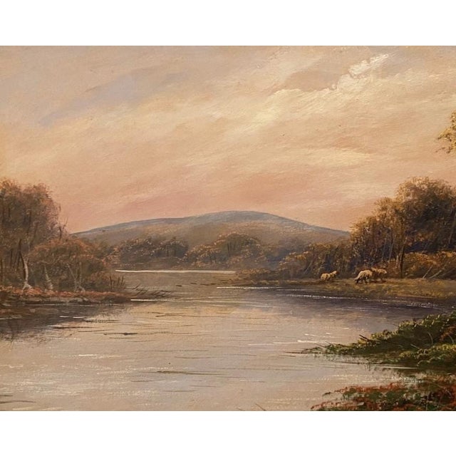 English Antique English Landscape Oil Painting | Thomas Wood River Scene For Sale - Image 3 of 4