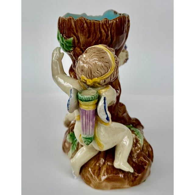 English Majolica Putti Spill Vase, Faux Bois, Late 19th Century For Sale In New York - Image 6 of 14