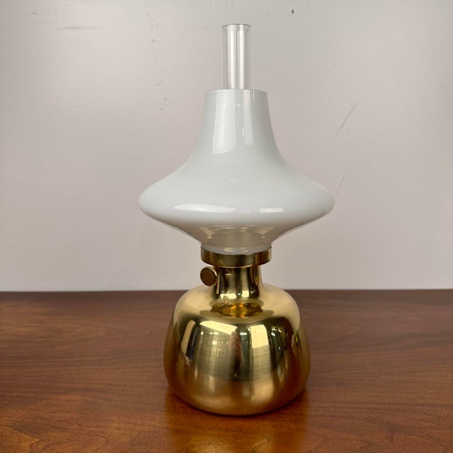 Mid-Century Modern Drastic New Danish Louis Poulsen & Co. Petronella Oil Lamp by Henning Koppel Glass and Brass For Sale - Image 3 of 12