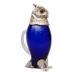 Silver Plate Bristol Glass Owl Drinks Dispenser For Sale