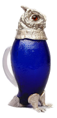 Silver Plate Bristol Glass Owl Drinks Dispenser