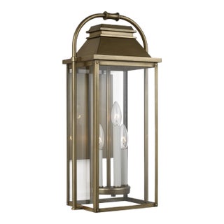 Sean Lavin by Visual Comfort Studio Wellsworth Medium Lantern, Painted Distressed Brass For Sale