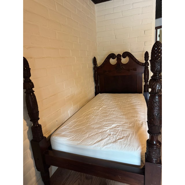 19th Century English Regency Victorian Carved Mahogany Bed For Sale - Image 4 of 7