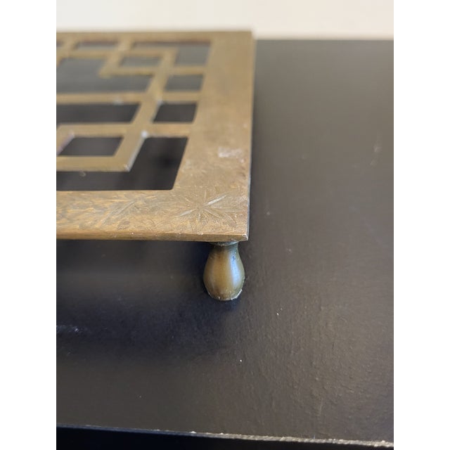 1960s Vintage Brass Square Geometric Trivet MCM Footed For Sale - Image 5 of 10