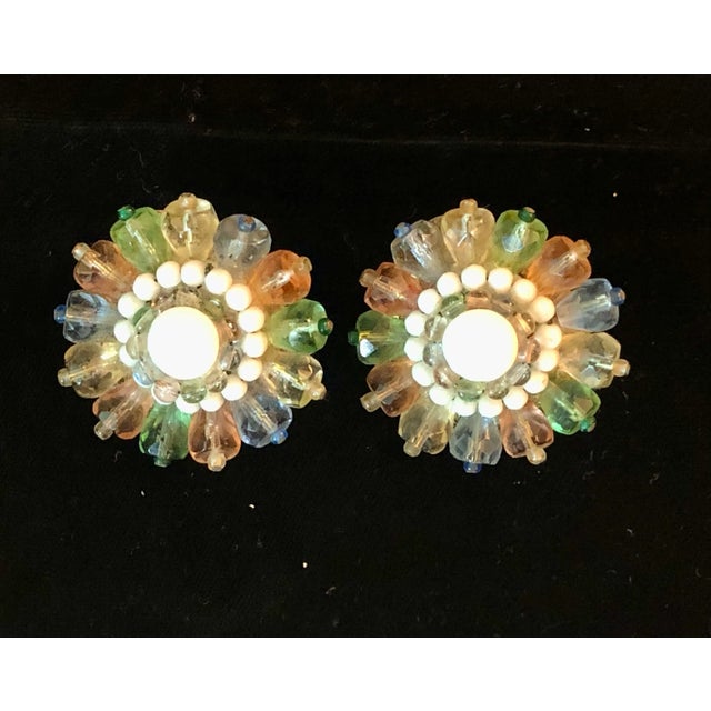 This is part of Chairish’s Costume Jewelry assortment. These 1950s Western Germany Pastel Glass Beaded Earrings are quite...