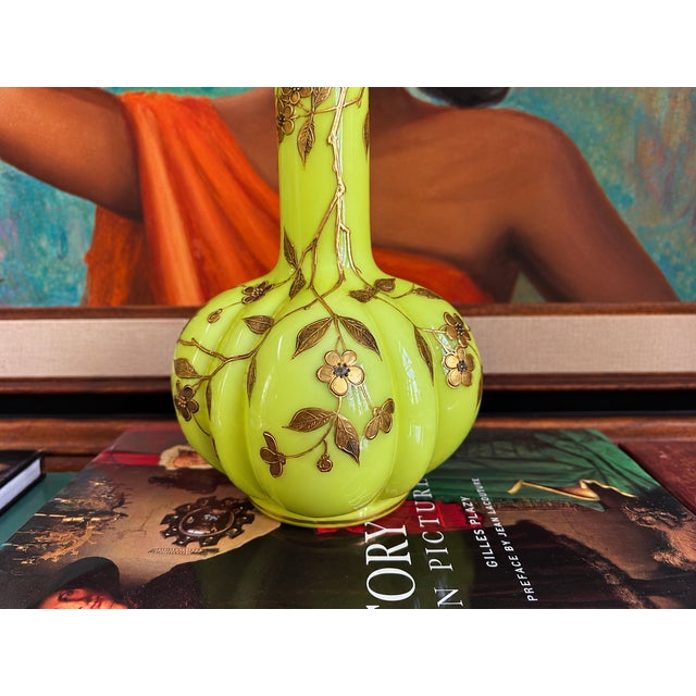 Yellow 1890s Mount Washington Gilded Chartreuse Art Glass Vase For Sale - Image 8 of 14