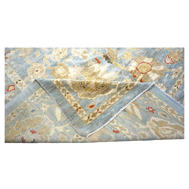 Textile Persian Sultanabad Wool 13x23 Blue, Ivory & Red Handmade Oversized Area Rug #1143101 For Sale - Image 7 of 8