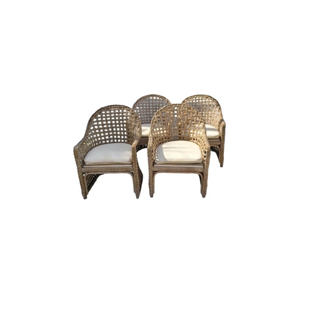 Boho Chic Vintage Boho Chic Set of 4 Drexel Heritage Braided Wicker Club Chairs For Sale - Image 3 of 5