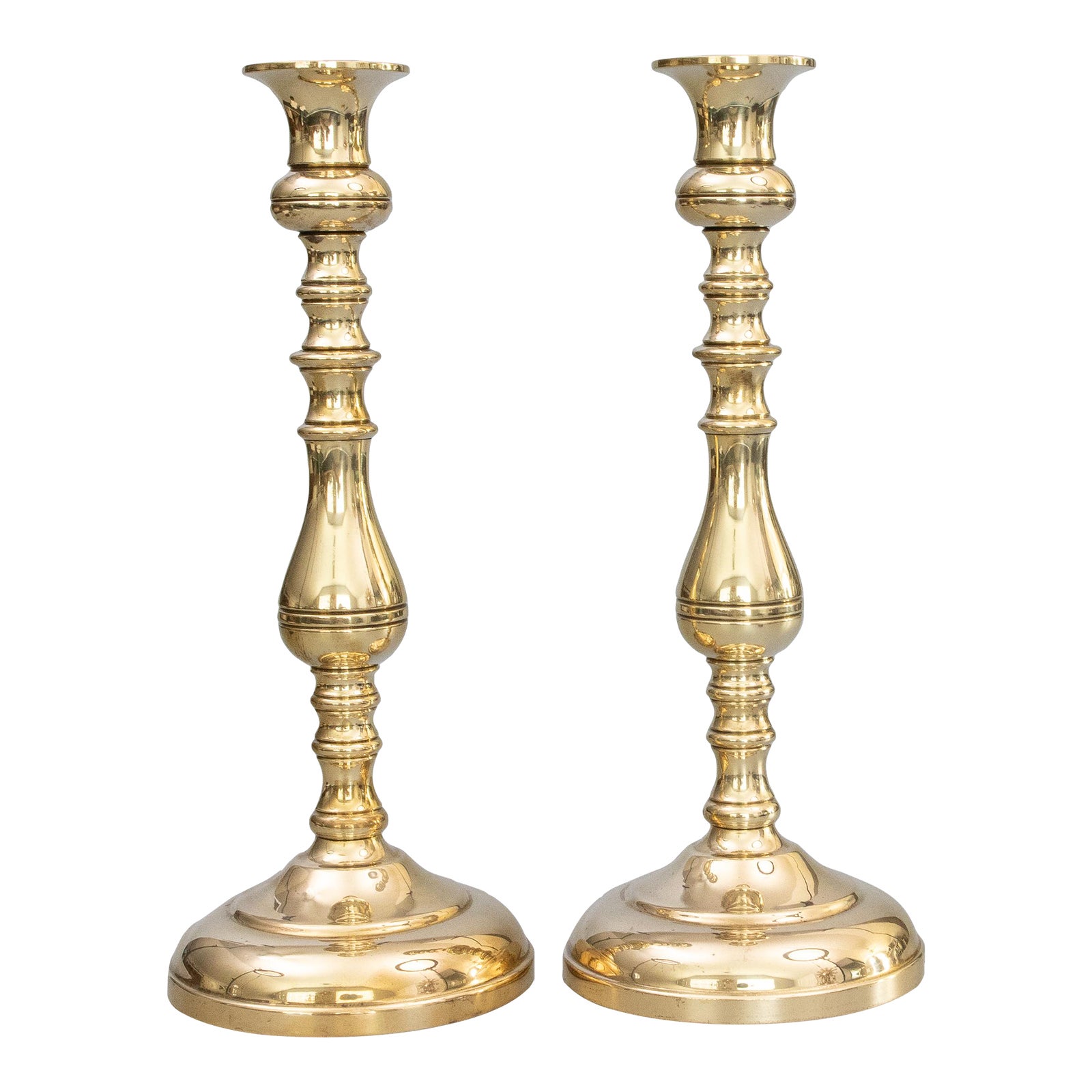 Antique English Polished Brass Candlesticks a Pair Chairish