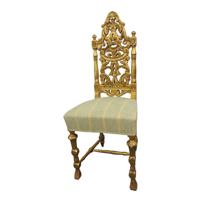 Victorian Style Gilt Carved Side Chair For Sale