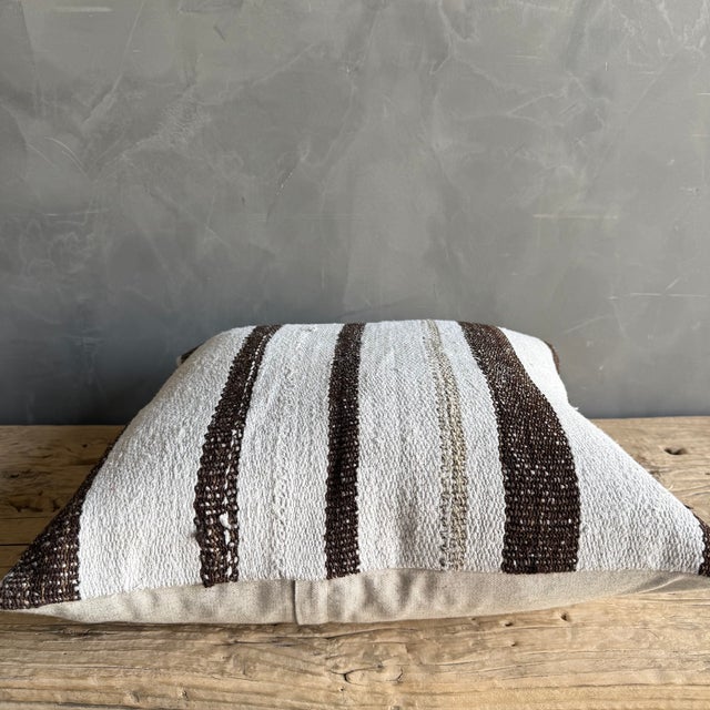 Mid-Century Modern Vintage Rug Pillow Cover With Stripes For Sale - Image 3 of 7