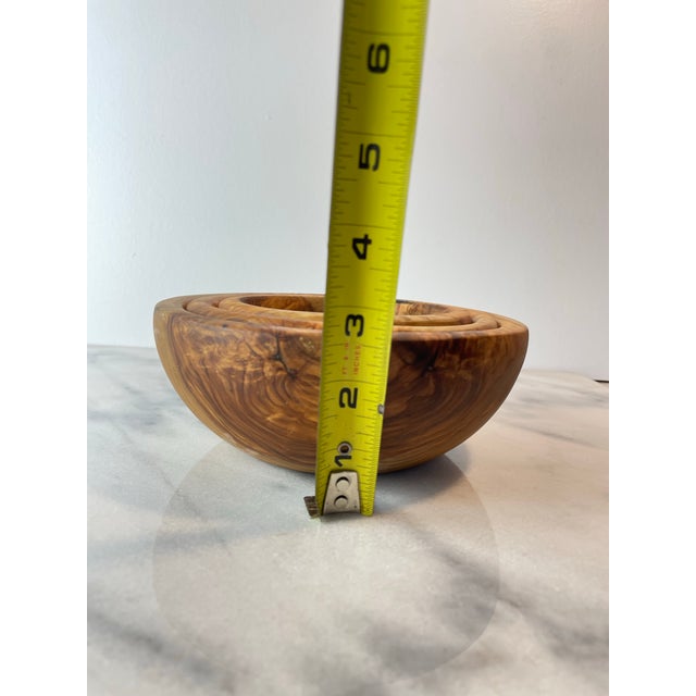Set of 3 Hand-Turned Olive Wood Nesting Bowls — Organic Modern Decorative Woodware For Sale In Seattle - Image 6 of 7