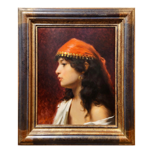 Willy Martens -Portrait of an Ottoman Concubine Wearing a Red Bandana-19th Century Orientalist Oil Painting