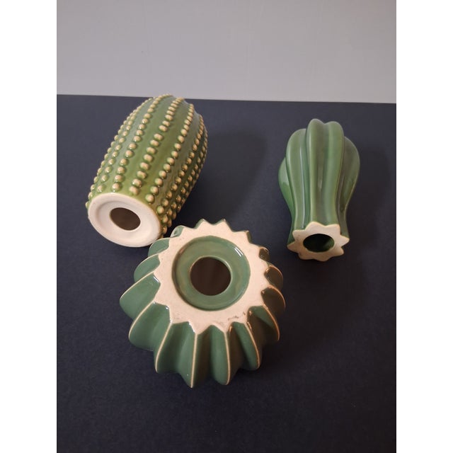 Mid-Century Modern Minimalist 3 Pc. Glazed Stoneware Cacti - Set of 3 For Sale - Image 3 of 11