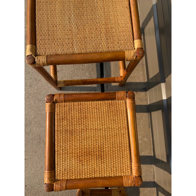 Mid 20th Century Mid-20th Century Rattan and Bamboo Nesting Tables - Set of 3 For Sale - Image 5 of 11