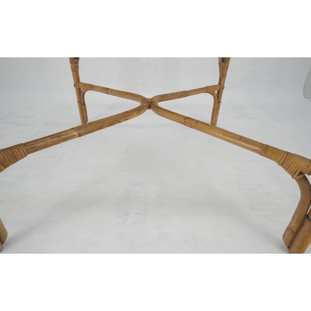 Glass Top 34" Square Mid Century Modern Burnt Bamboo Game Dinette Table MINT For Sale - Image 6 of 17