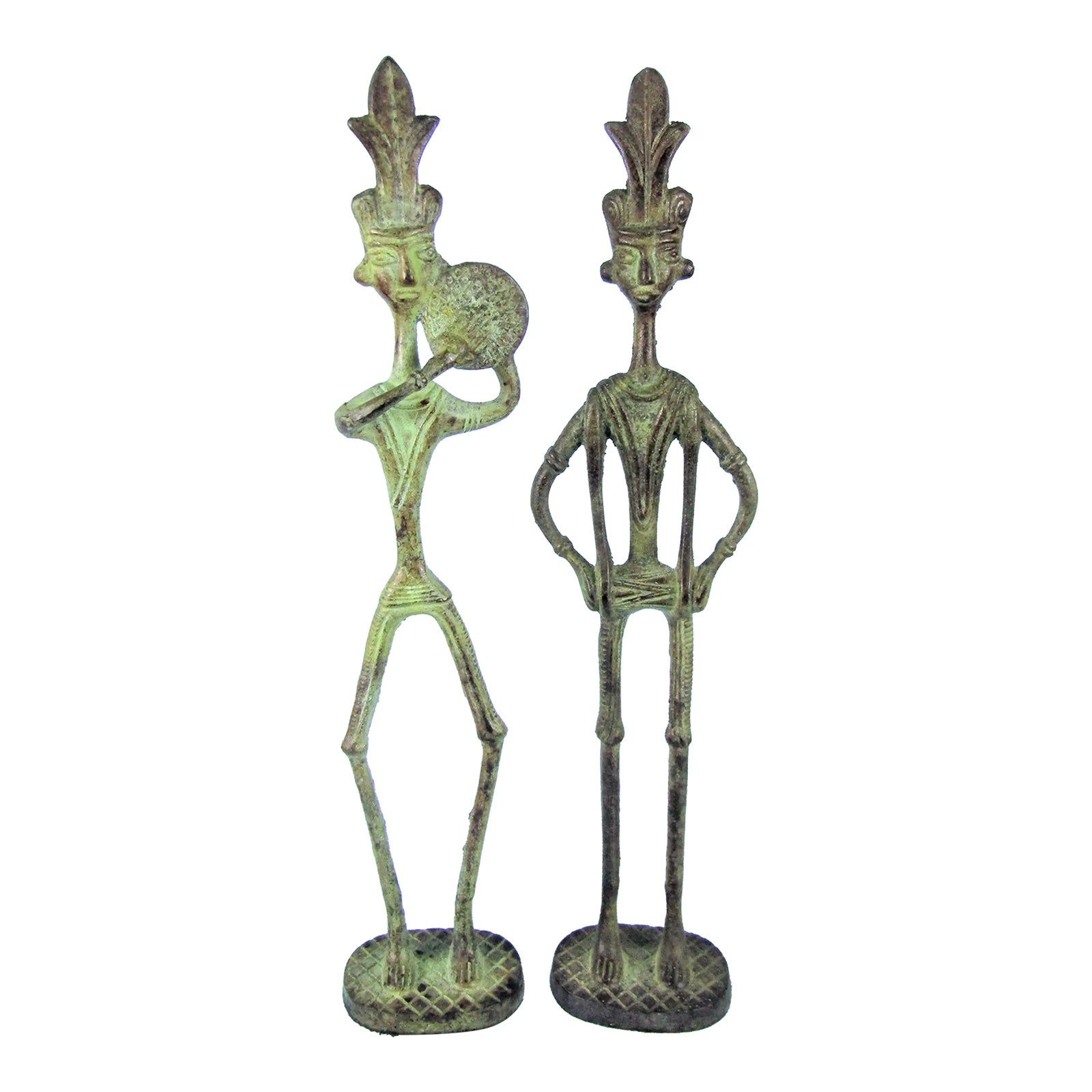 1960s East Indian Dohkra Bronze Musician Statues Primitive