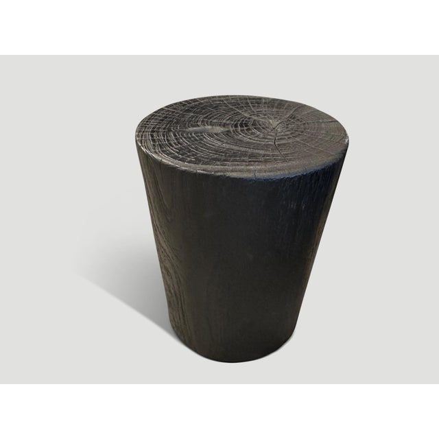 Andrianna Shamaris Cylinder Charred Teak Wood Side Table or Stool For Sale - Image 4 of 5