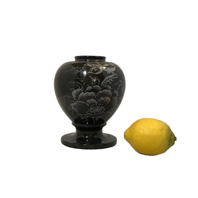 Hand Etched Black Marble Vase For Sale - Image 4 of 5