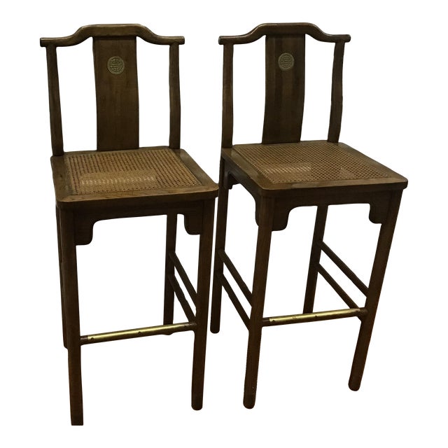 Vintage Asian Style Bar Height Stools Set of 2 Chairish
