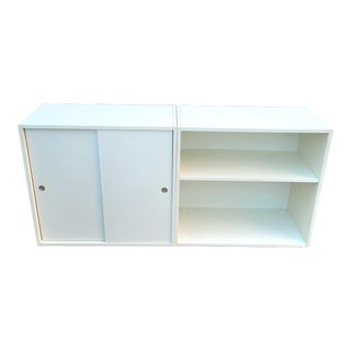 1970s Danish Modern Gern Mobelfabrik White Laminate Modular Storage Shelves Book Cases, Set of 2 For Sale