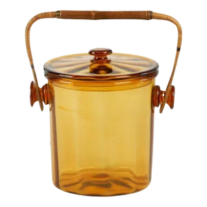 Art Glass Lidded Ice Bucket with Rattan Cane Handle, Austria, 1960's
