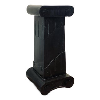 Early 20th Century Black Marble Veneer Plinth, Pedestal in the Style of Grosfeld House With Scroll Motifs & Neoclassical Ionic Fluted Column Details For Sale