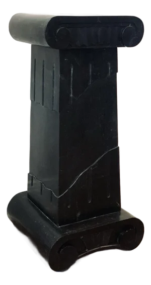 Early 20th Century Black Marble Veneer Plinth, Pedestal in the Style of Grosfeld House With Scroll Motifs & Neoclassical Ionic Fluted Column Details