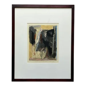 Late 20th Century Vintage Boho Abstract Oil Painting on Paper