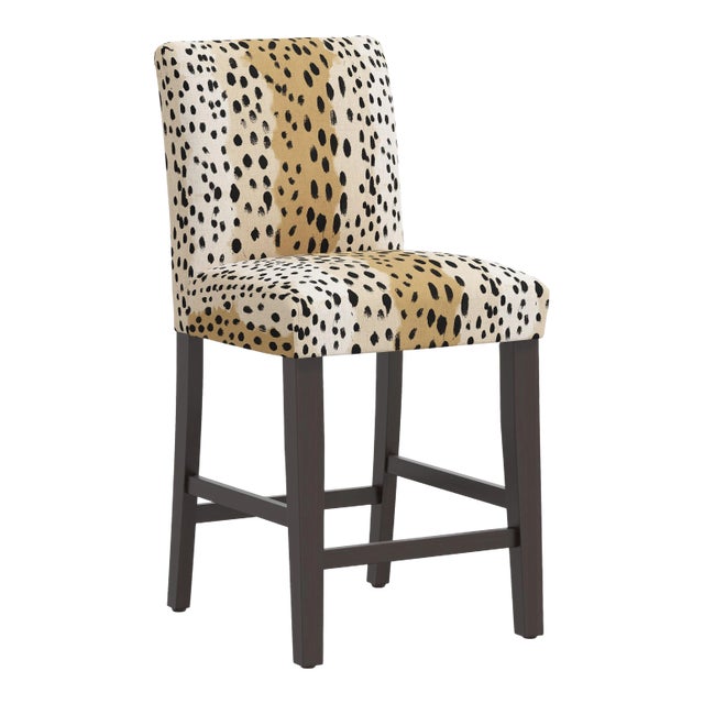 Chelsea Counter Stool in Caramel Linen Leopard For Sale