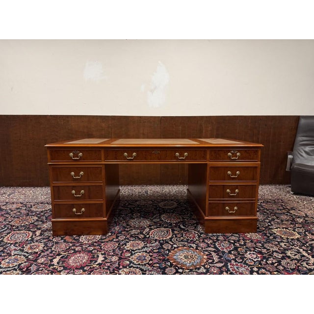 English Desk with Brown Leather For Sale - Image 3 of 18