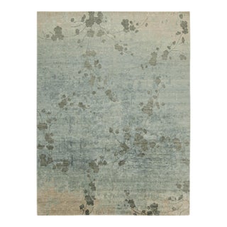 Rug & Kilim’s Abstract Rug in Blue and Gray With Floral Pattern For Sale