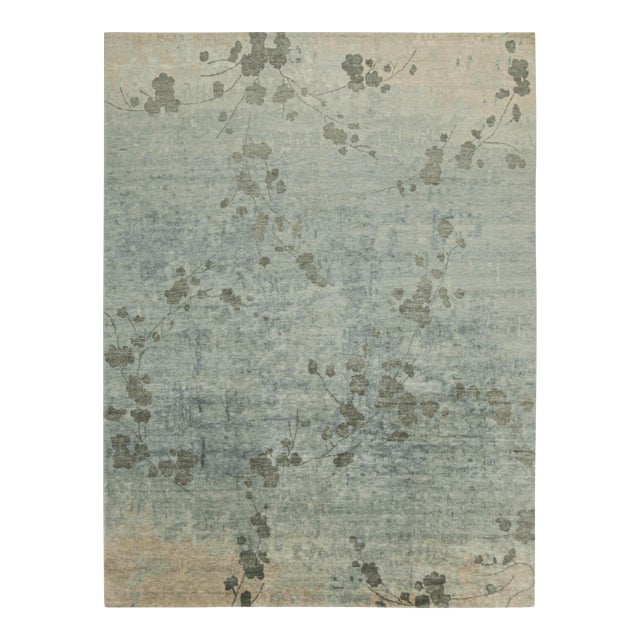 Rug & Kilim’s Abstract Rug in Blue and Gray With Floral Pattern For Sale