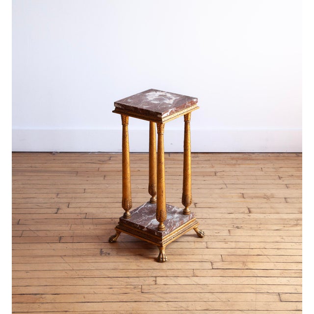 19th Century Empire Style Gilded Marble Pedestal, 19th Century For Sale - Image 5 of 7