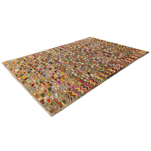 Contemporary Hand-Knotted Baluch Style Rug Vibrant L-Shaped Motif Geometric Wool For Sale - Image 4 of 11