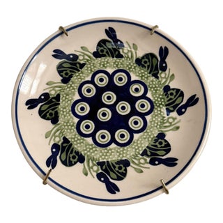 Late 20th Century Polish Pottery Rabbit Decorative Wall Plate For Sale