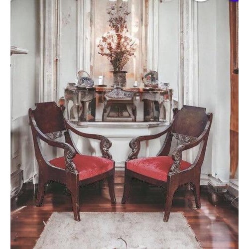 Brown Empire French Mahogany Library Armchairs, Set of 2 For Sale - Image 8 of 11