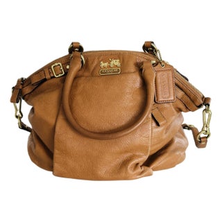 Coach Madison Lindsey Satchel – Luxury Leather Handbag, Pleated Front, Gold Hardware, Structured Designer Shoulder & Crossbody Bag For Sale