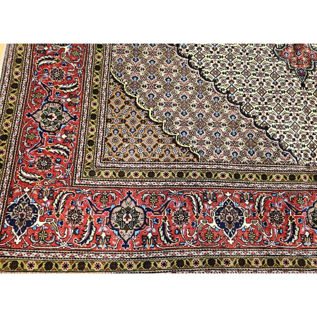 Antique Persian Tabriz Mahi Rug, Hand-Knotted Wool & Silk, Herati Geometric Pattern, Ivory & Red, 7x10 For Sale - Image 17 of 17