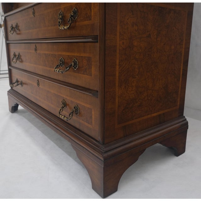 Berkey & Gay Double Bonnet Dome Top Burl Wood 3 Drawer Drop Front Secretary Desk 1900s Clean! For Sale - Image 4 of 17