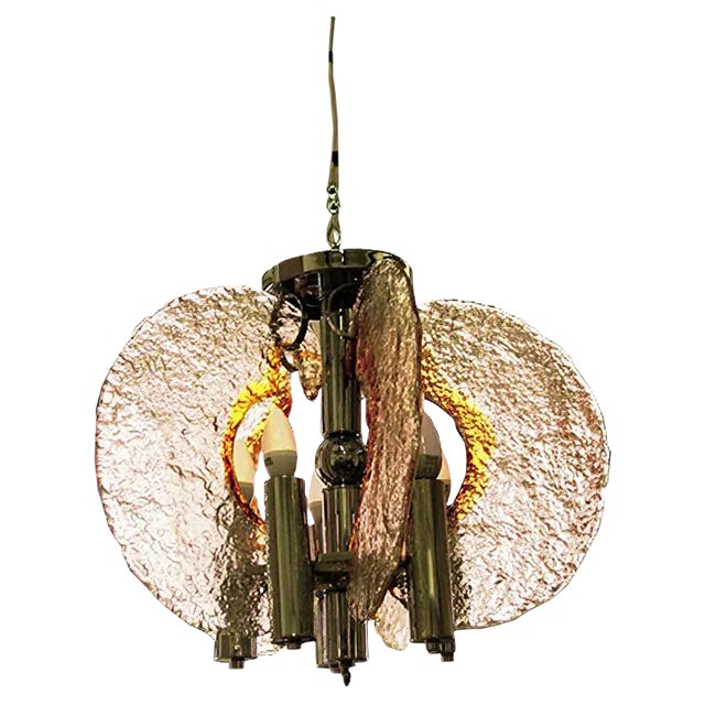 Blown Glass Chandelier attributed to Mazzega, 1970s For Sale