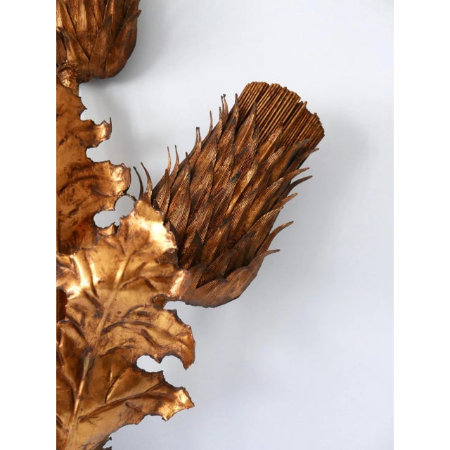 Gold Large Mid-Century Modern Gilt Metal Three Flamed Thistle Flower Sconce, 1960s For Sale - Image 8 of 18