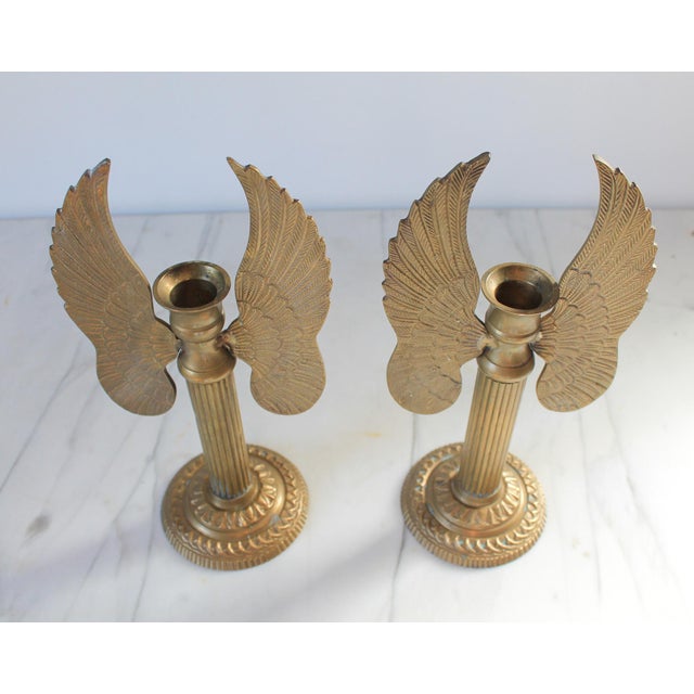 Vintage Brass Angel Wing Candle Holders - a Pair For Sale In Milwaukee - Image 6 of 9