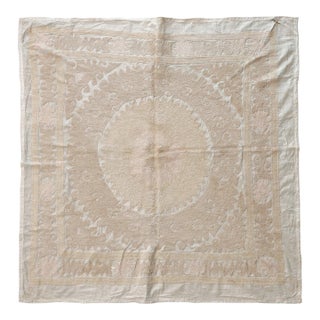 Suzani Textile Wall Art - Neutral Tan Uzbek Embroidery 4'3'' X 4'3'' For Sale