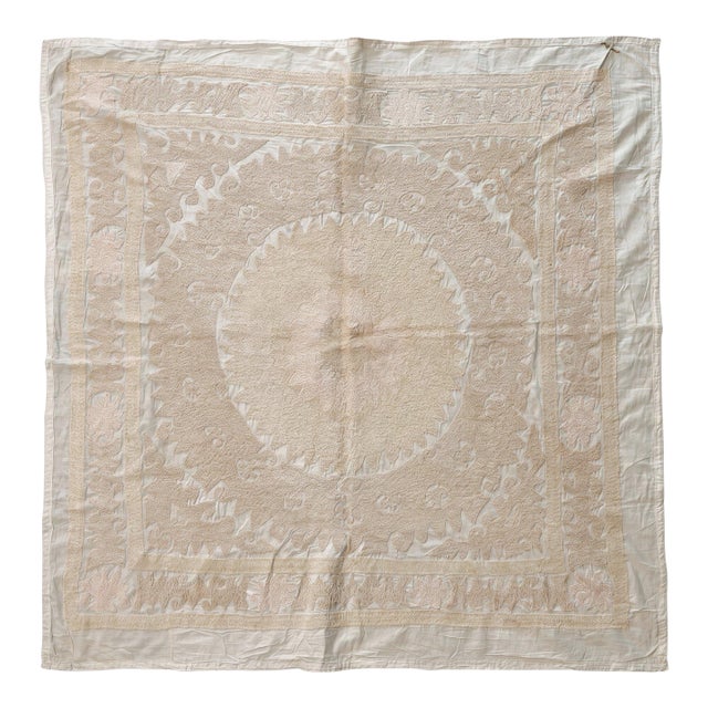 Suzani Textile Wall Art - Neutral Tan Uzbek Embroidery 4'3'' X 4'3'' For Sale