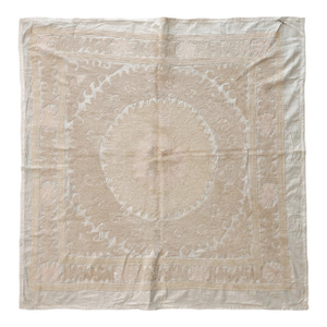 Suzani Textile Wall Art - Neutral Tan Uzbek Embroidery 4'3'' X 4'3''