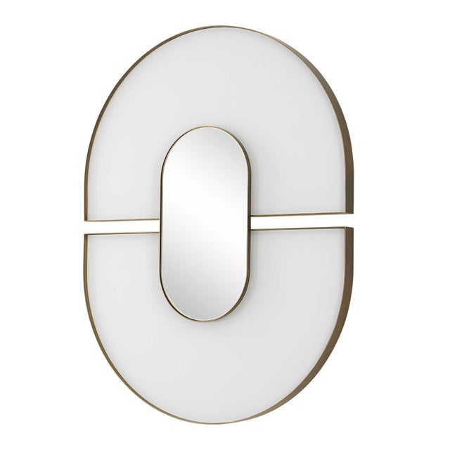 Kenneth Ludwig Chicago Encase Modern White Oval Mirror For Sale - Image 4 of 6