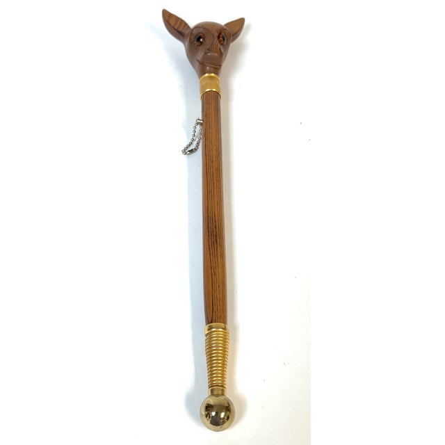 German Black Forest Style Carved Deer Head Baton with Brass Mounts, Circa 1930s For Sale - Image 10 of 14