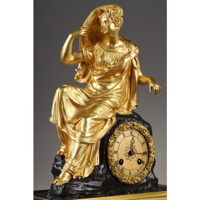 Restoration Period Gilt Bronze Clock with a Young Woman For Sale - Image 4 of 18